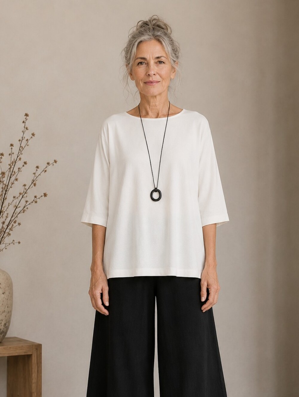 Bryn Walker Women’s Large Ivory Modal Stretch Boat Neck Tunic Top Made in USA